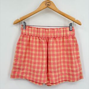 Lou & Grey Pink Gingham Linen Pull On Shorts, Petite Small,